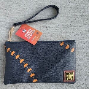 Houston Astros Wristlet Pouch Methodist Black Faux Clutch NEW With Tags 8.5”x 5”